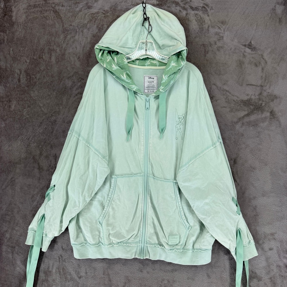 Disney Loungefly Hoodie Womens XL Tinker Bell Mint Green Zip Up EUC